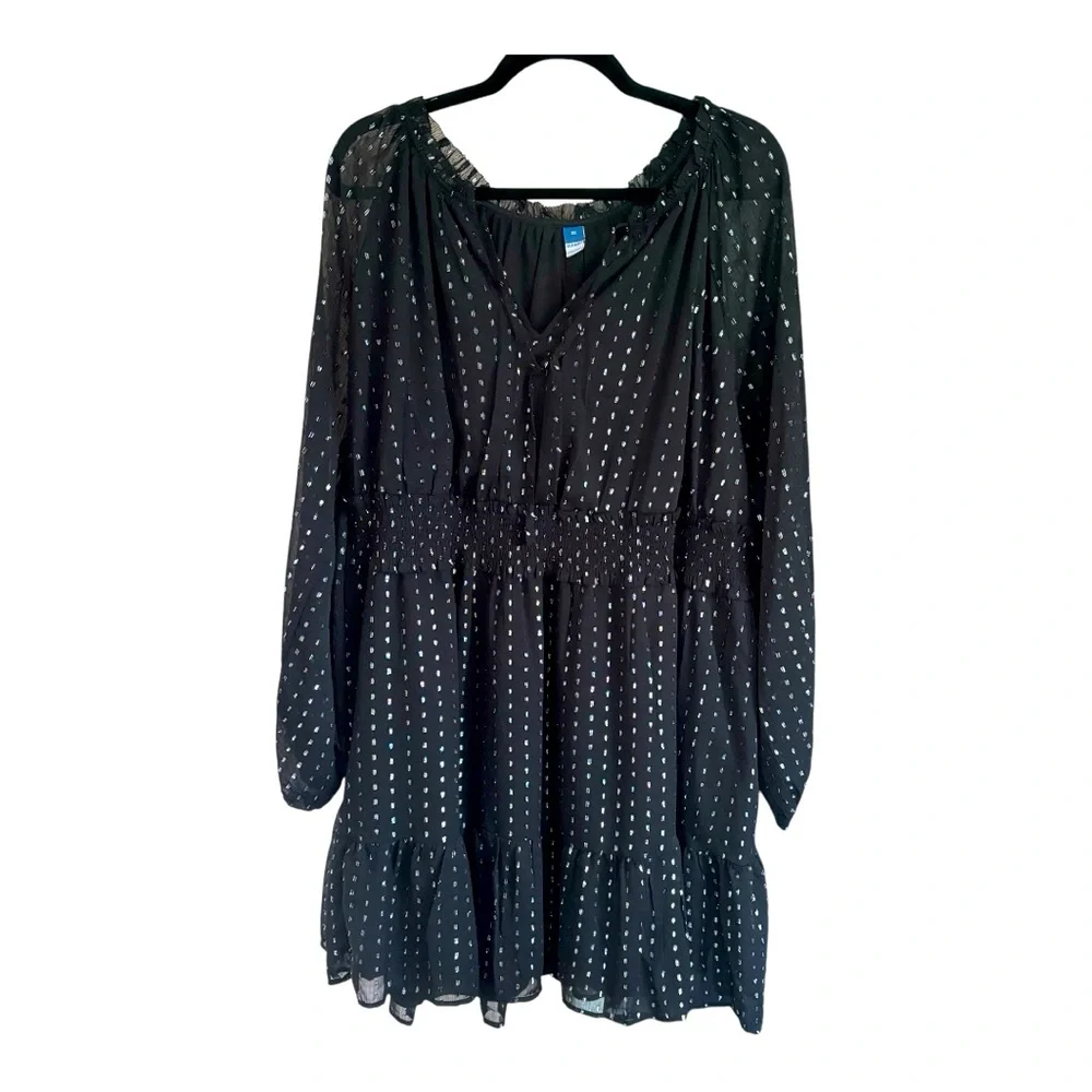 Old Navy Women's Plus 2X Black and Silver Waist Defining Shine Mini Party Dress - Picture 2 of 11